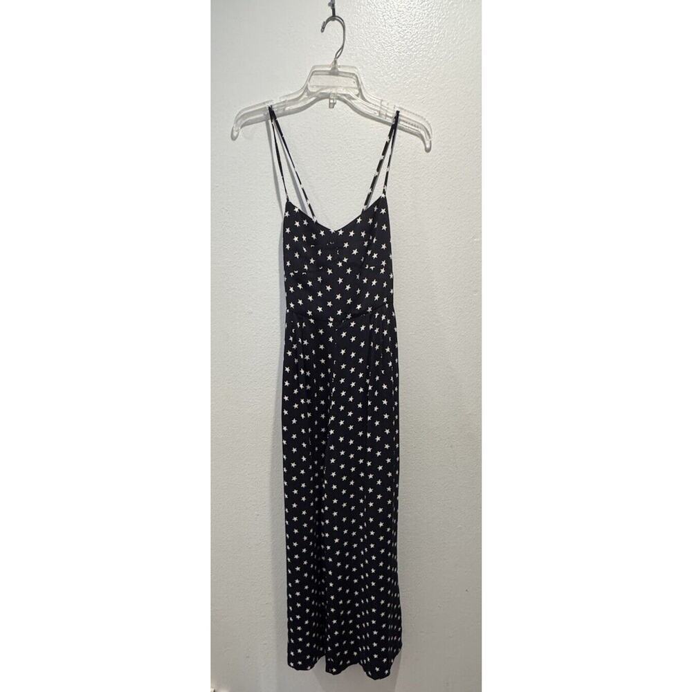 J. Crew Size 2 Wide Leg Star‎ Print Cropped Jumpsuit Navy White Strappy Back